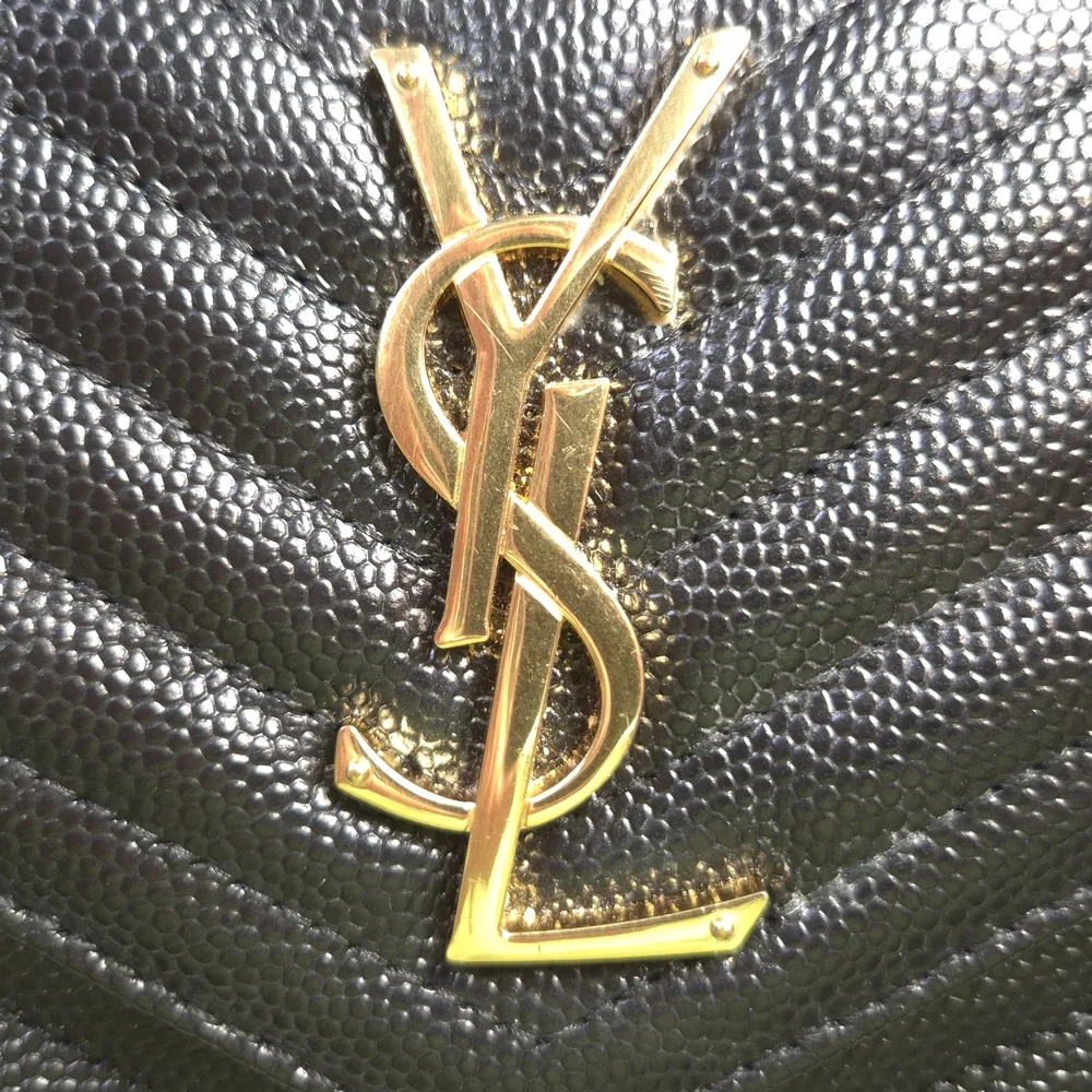 Saint Laurent Monogram Envelope Chain Wallet Bag Black Caviar Gold - Picture 6 of 12